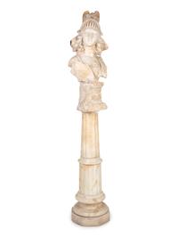 A Classical Style Carved Alabaster Bust of Athena on Pedestal — 19TH/20TH CENTURY