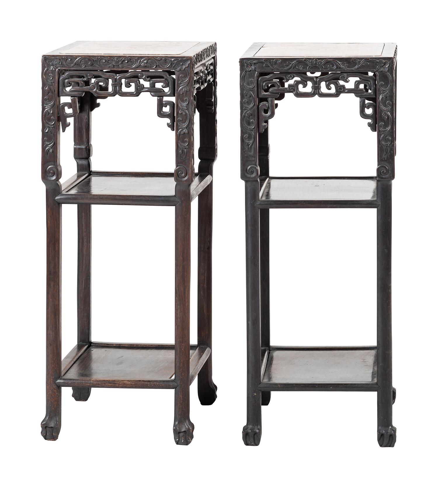 A Chinese Carved Hardwood Four-Piece Furniture Suite