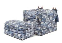 An Upholstered Club Chair and Ottoman Height of chair 36 x width 39 x depth 36 inches.