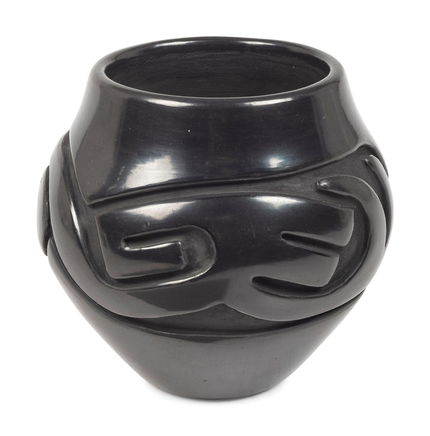 Carved Blackware Pottery Jar