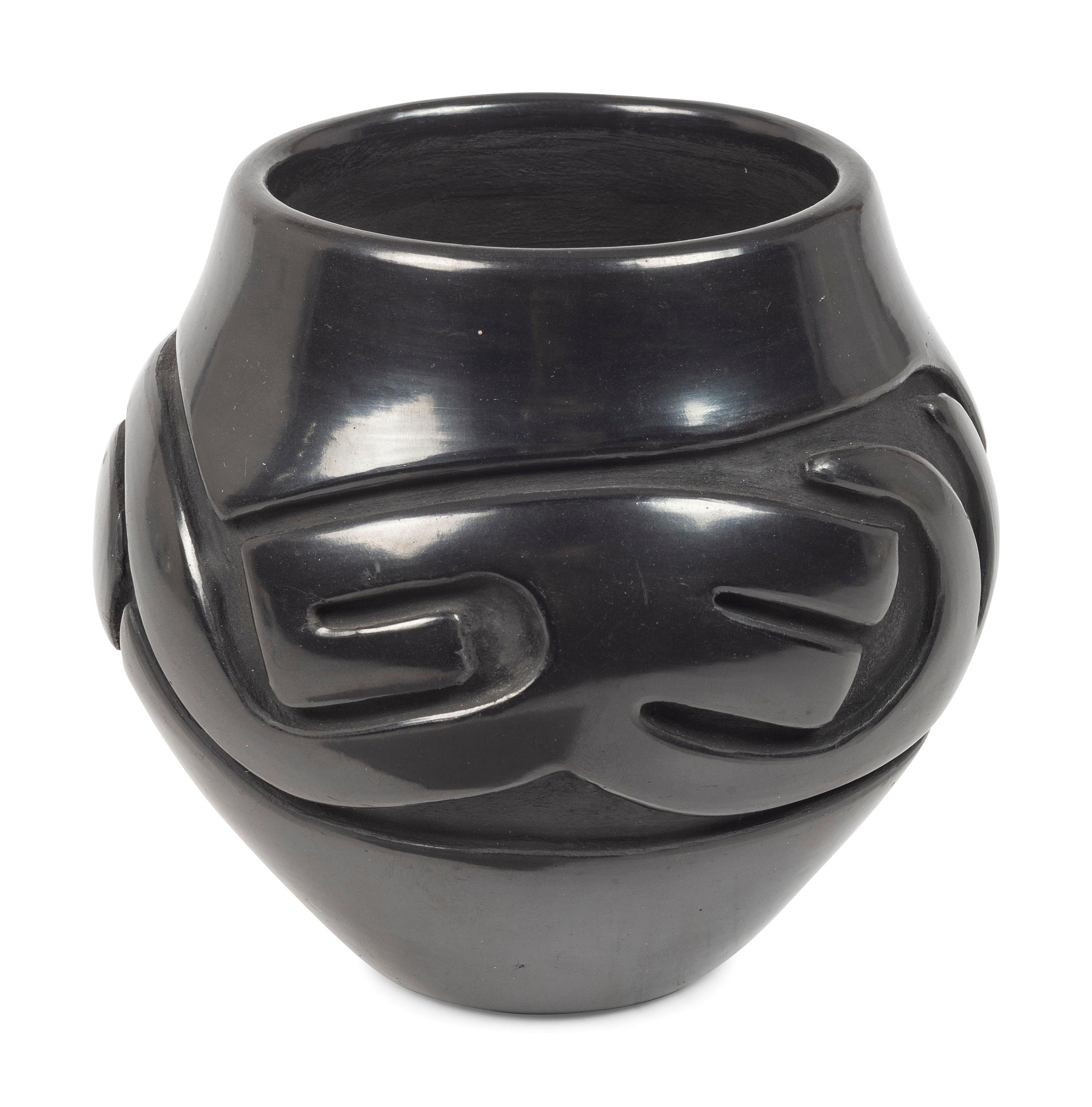 Carved Blackware Pottery Jar