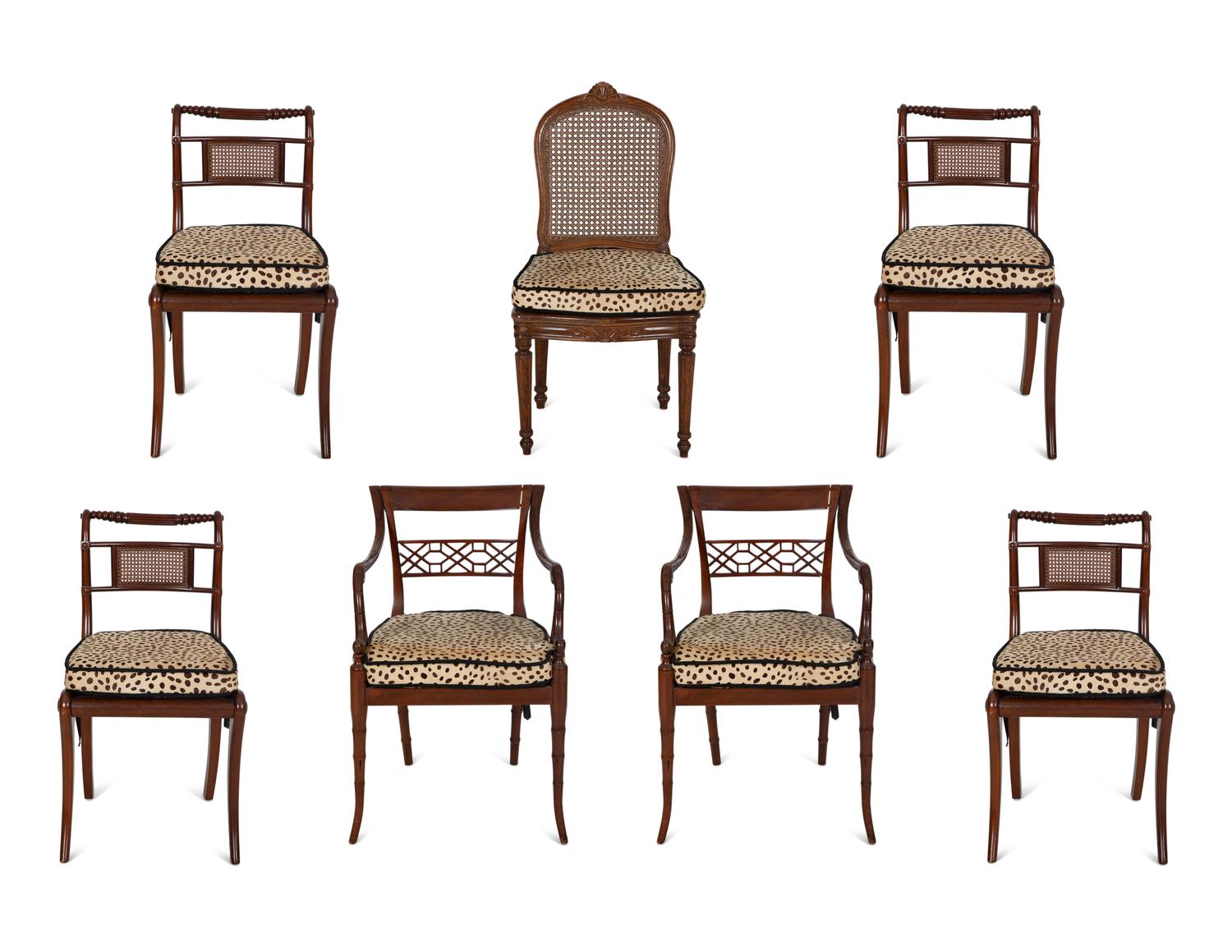 A Set of Four Regency Style Mahogany Cane Seat Dining Chairs