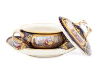 A Sèvres Style Porcelain Covered Bowl and Underplate