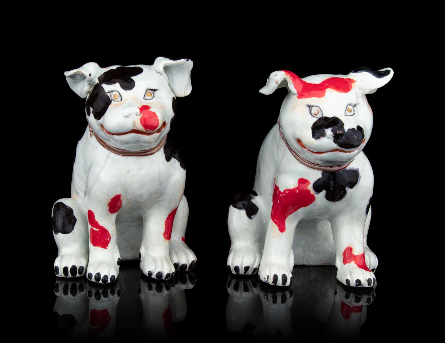A Pair of Japanese Arita Figures of Puppies