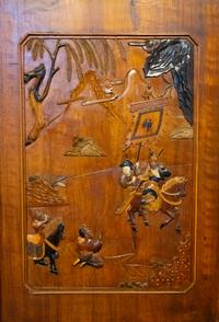 A Chinese Carved Hardwood and Hardstone Inset Six-Panel Floor Screen