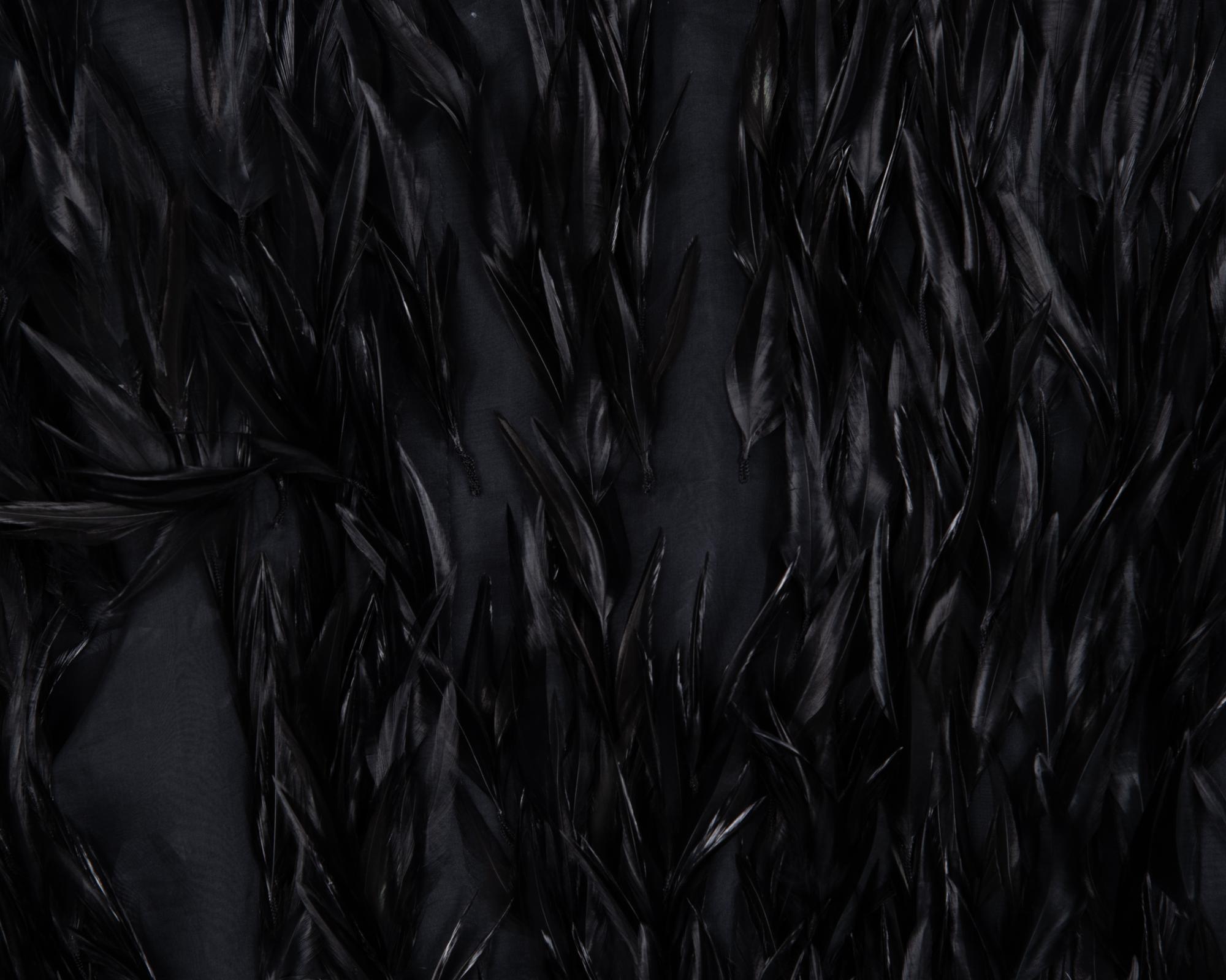 Givenchy Haute Couture Velvet Dress with Feathers, 1970-80s