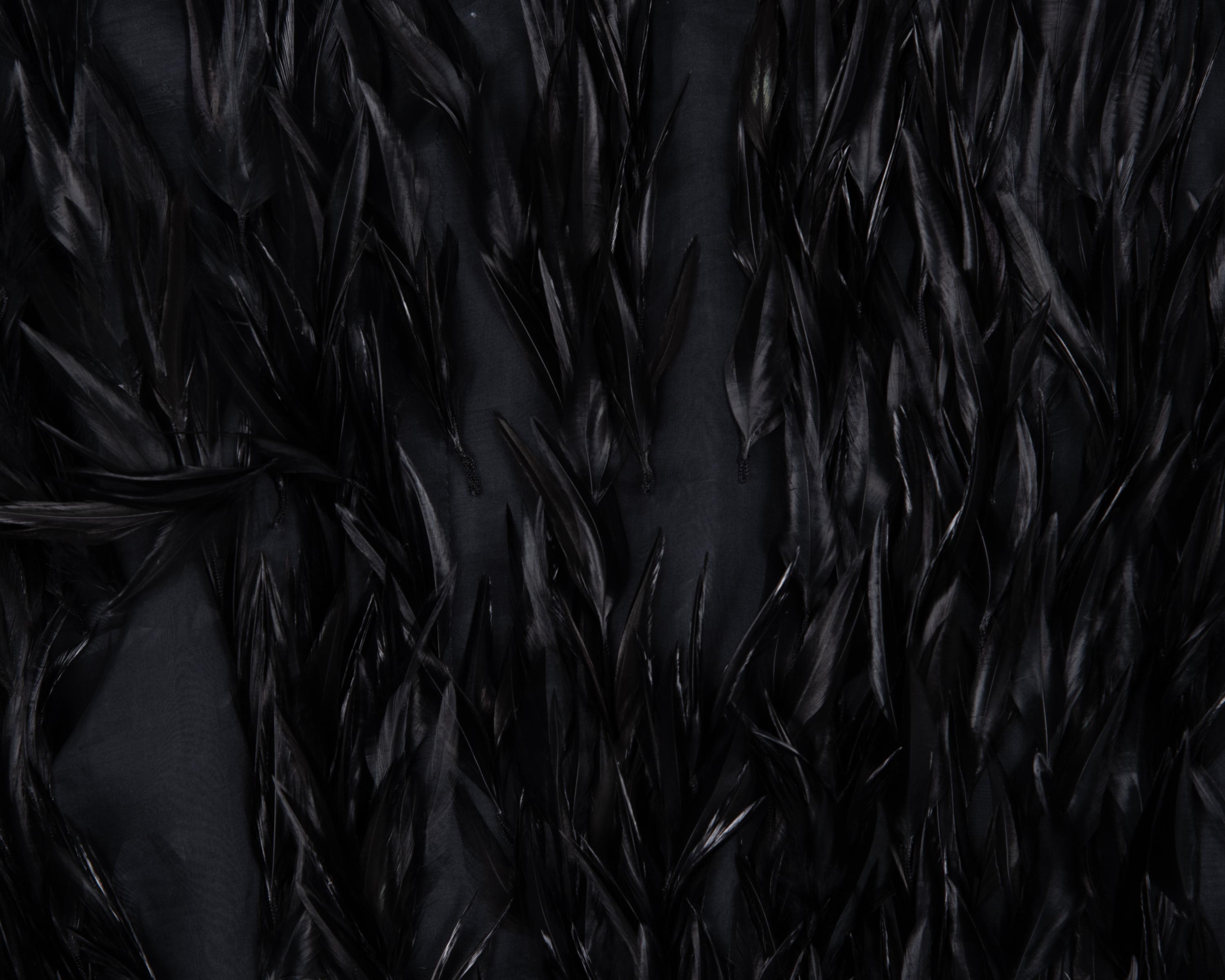 Givenchy Haute Couture Velvet Dress with Feathers, 1970-80s