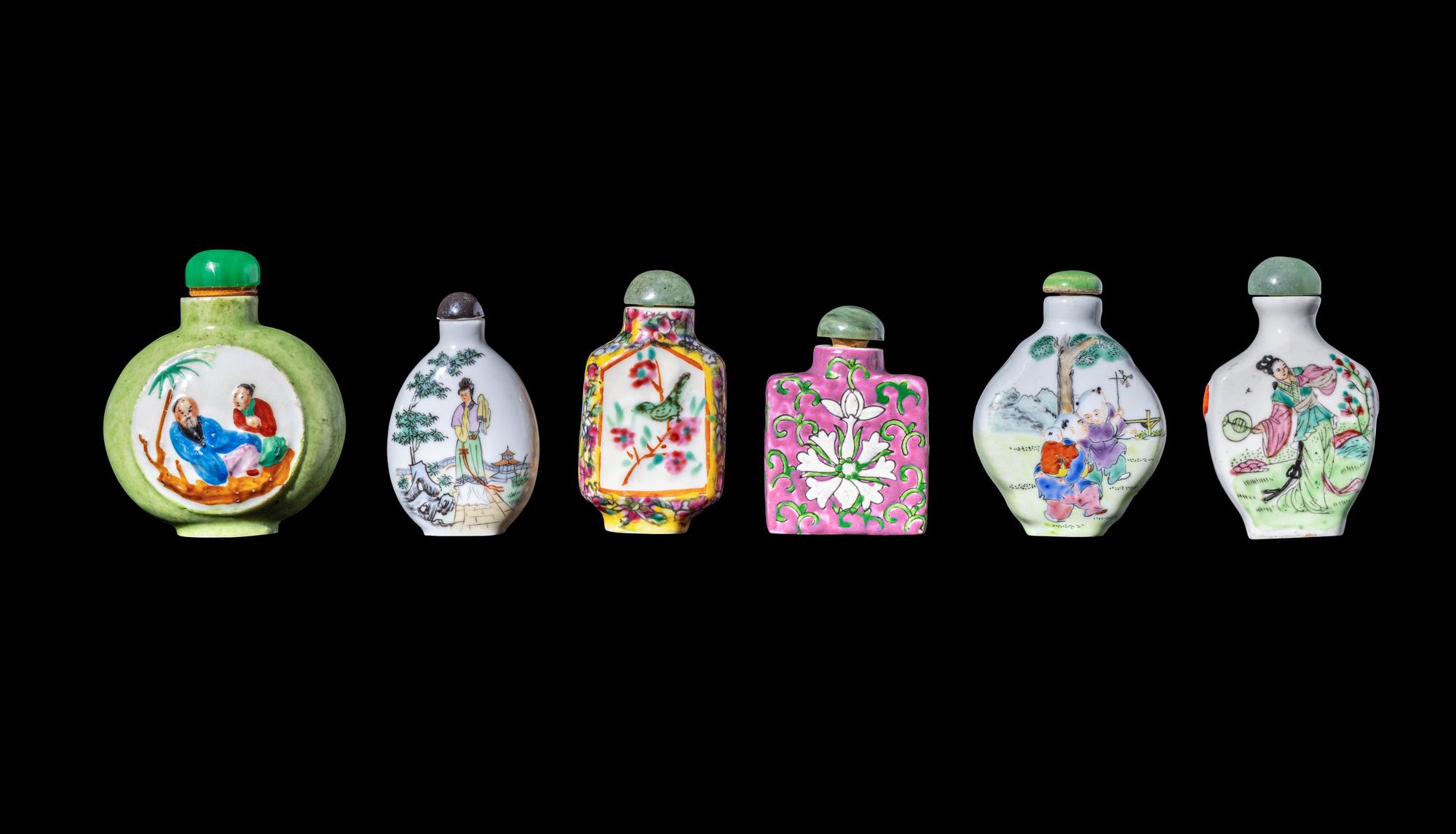 Six Chinese Famille Rose Porcelain Snuff Bottles