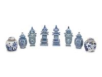 A Collection of Eight Blue and White Vessels