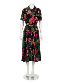 Valentino Silk Short Sleeve Tropical Print Dress with Belt, Resort 2017