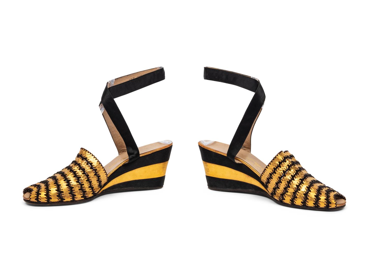Salvatore Ferragamo, Gold Wedge Evening Sandals, 1940's