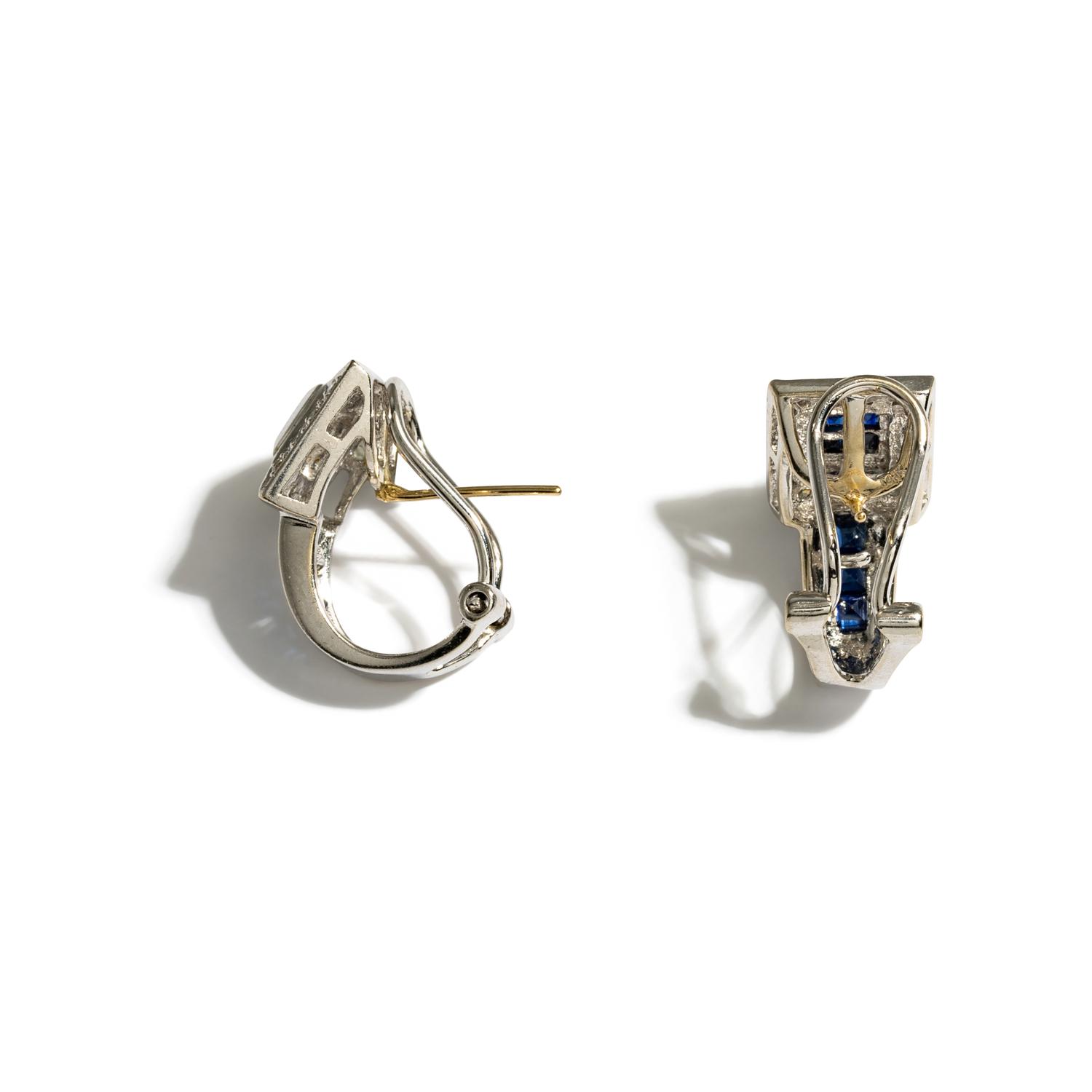 WHITE GOLD, SAPPHIRE, AND DIAMOND RING AND EARRINGS