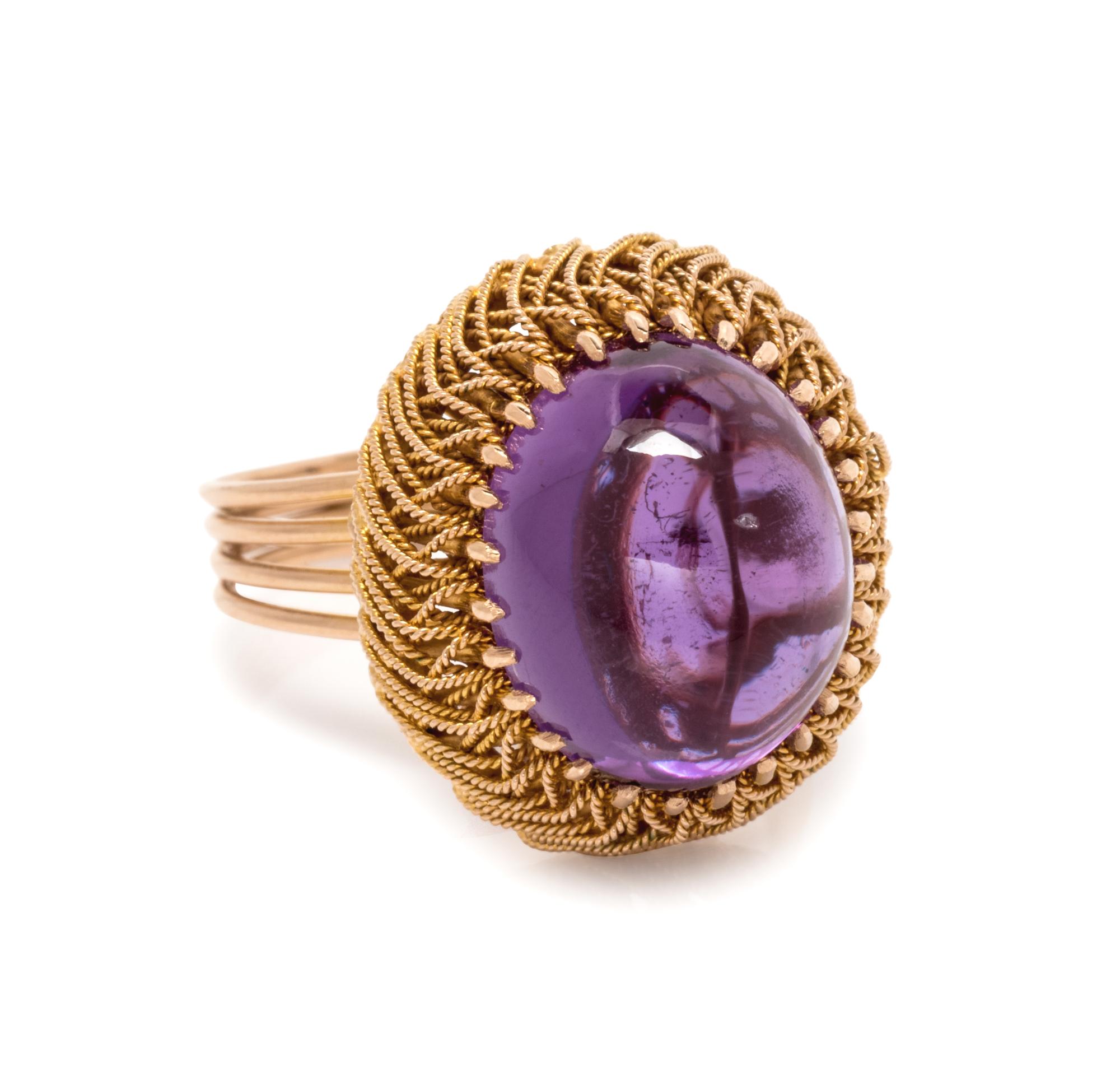 A Yellow Gold and Glass Ring,