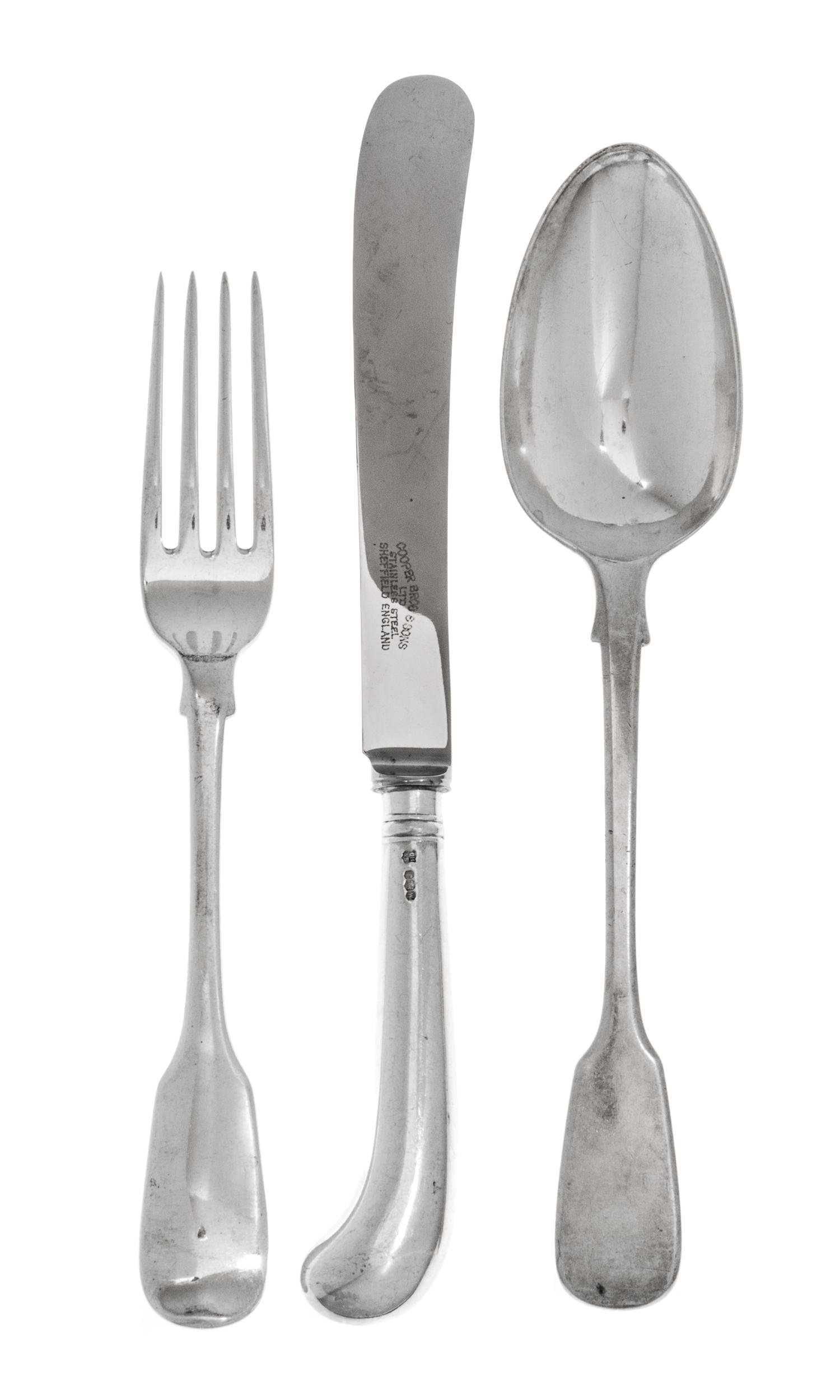 A Collection of English Silver Flatware, Various Makers, comprising 12 pistol-handle dinner knives, Cooper Brothers & Sons, Sheffield,