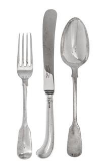 A Collection of English Silver Flatware, Various Makers, comprising 12 pistol-handle dinner knives, Cooper Brothers & Sons, Sheffield,