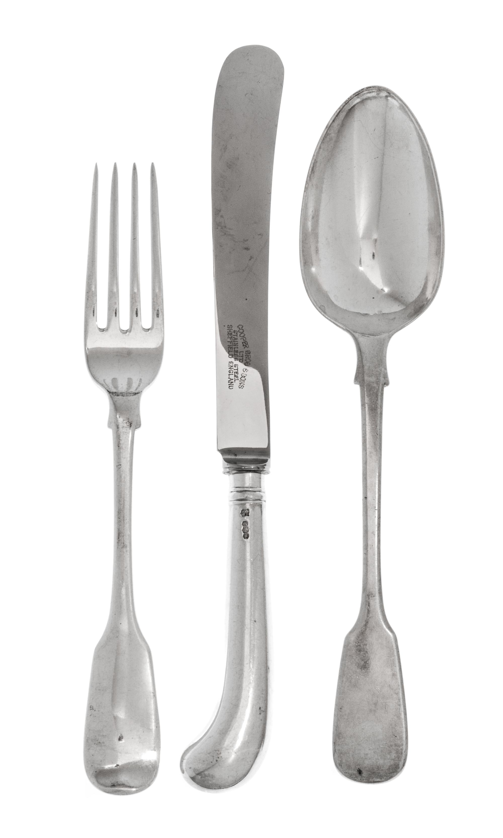 A Collection of English Silver Flatware, Various Makers, comprising 12 pistol-handle dinner knives, Cooper Brothers & Sons, Sheffield,