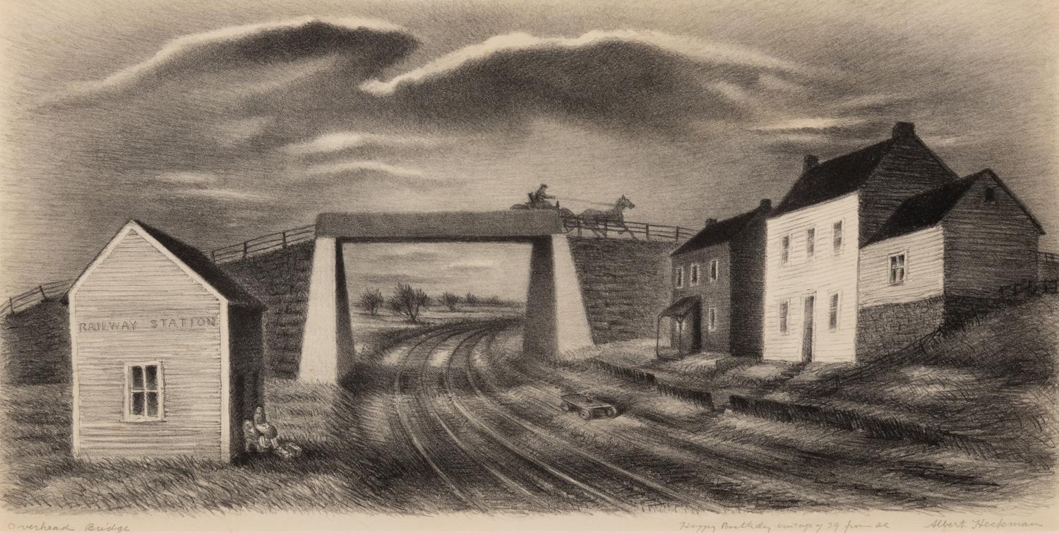 A group of three American prints (Albert Heckman, Overhead Bridge ; Victoria Huntley, Covered Bridge ; Woldemar Neufeld, The Covered Bridge )