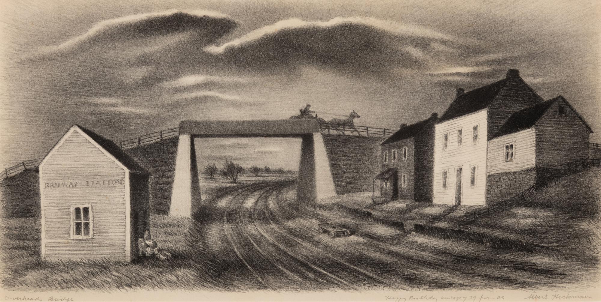 A group of three American prints (Albert Heckman, Overhead Bridge ; Victoria Huntley, Covered Bridge ; Woldemar Neufeld, The Covered Bridge )