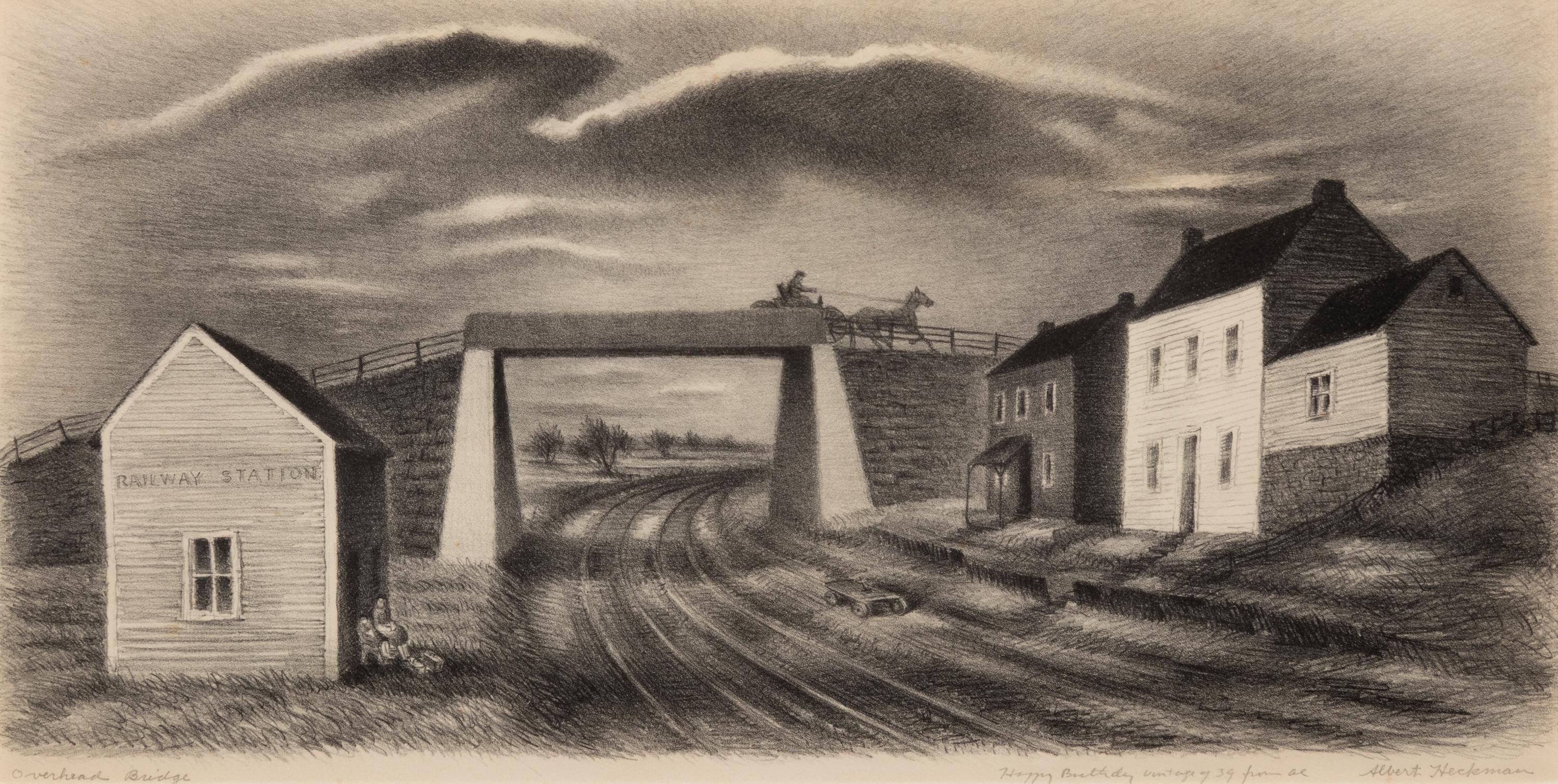 A group of three American prints (Albert Heckman, Overhead Bridge ; Victoria Huntley, Covered Bridge ; Woldemar Neufeld, The Covered Bridge )