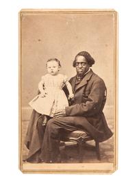 [EARLY PHOTOGRAPHY]. CDV of a formerly enslaved man holding a white child. Hudson, NY: F. Forshew.