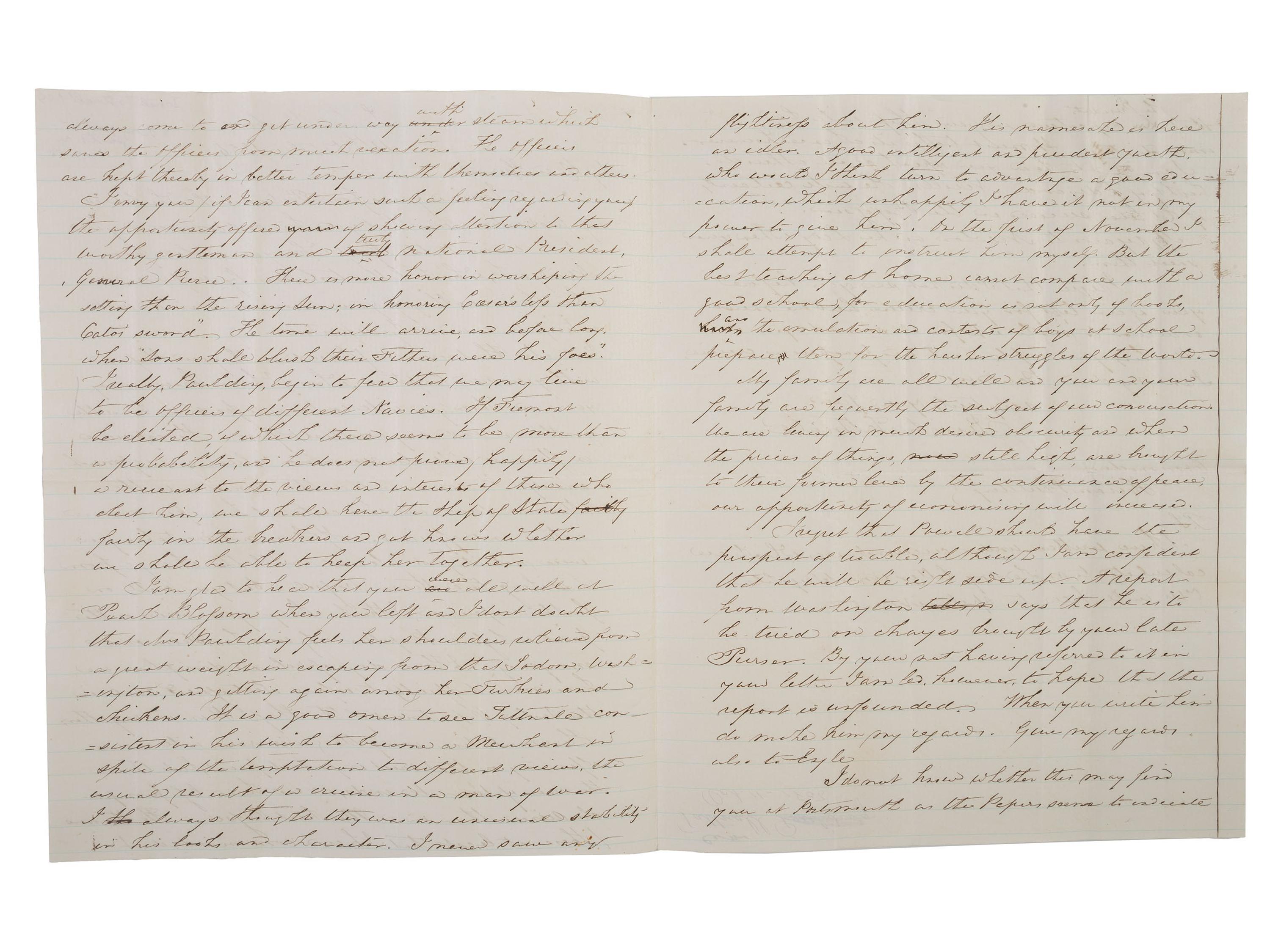 [US NAVY]. TATTNALL, Commodore Josiah (1795-1871). Correspondence from Josiah Tattnall III to his longtime friend Commodore Hiram Paulding, 1830s-1850s. [ With: ] Paulding's manuscript account of their friendship.