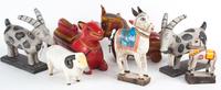 A Group of Southeast Asian Wooden Painted Animal Forms