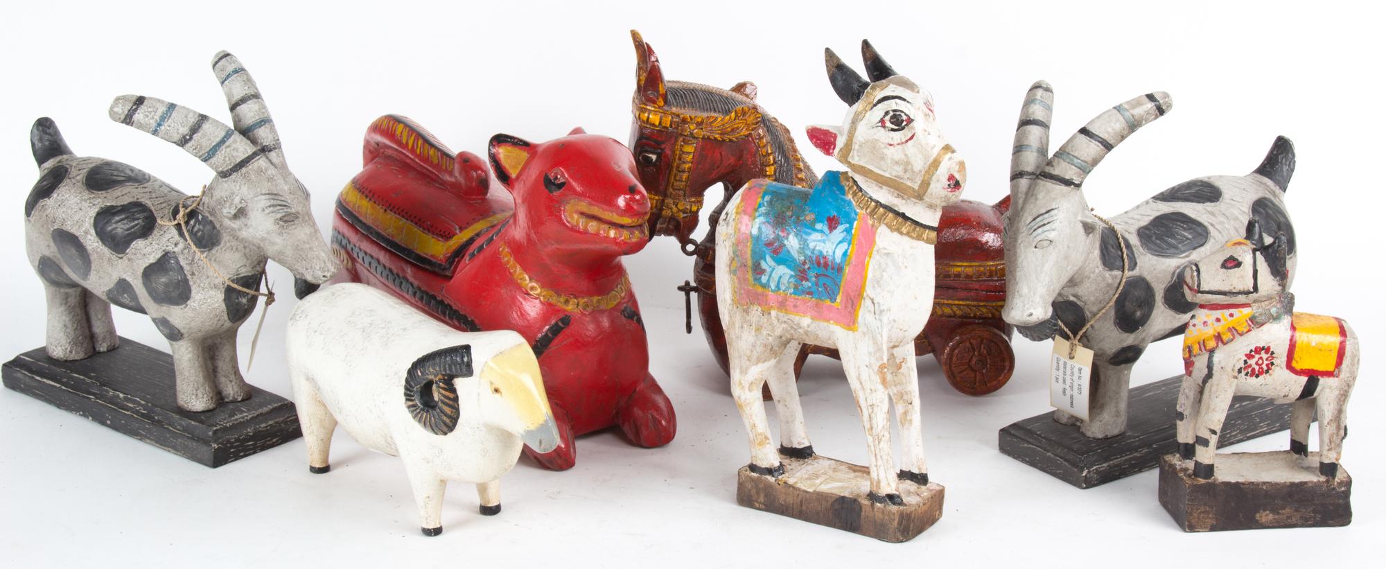 A Group of Southeast Asian Wooden Painted Animal Forms