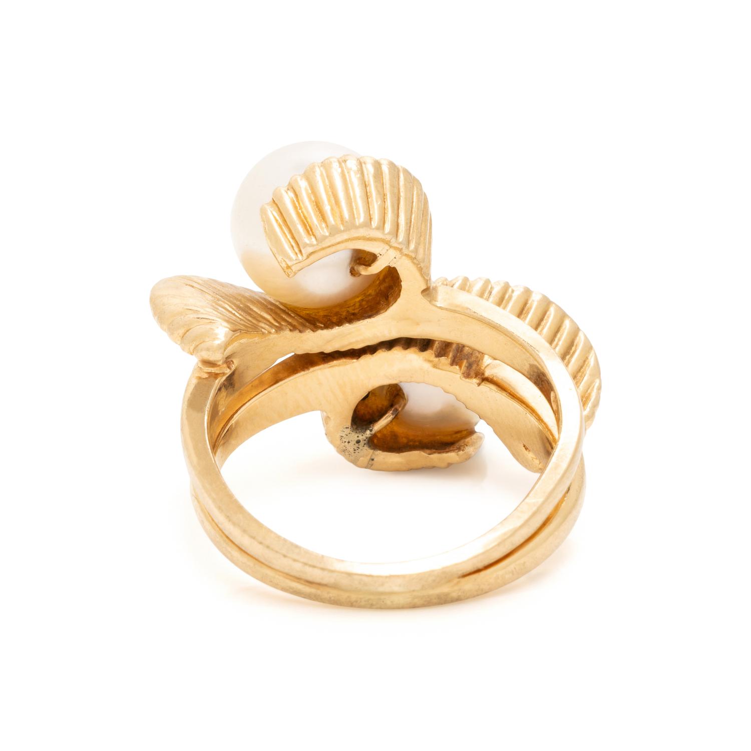 Yellow Gold and Cultured Pearl Bypass Ring