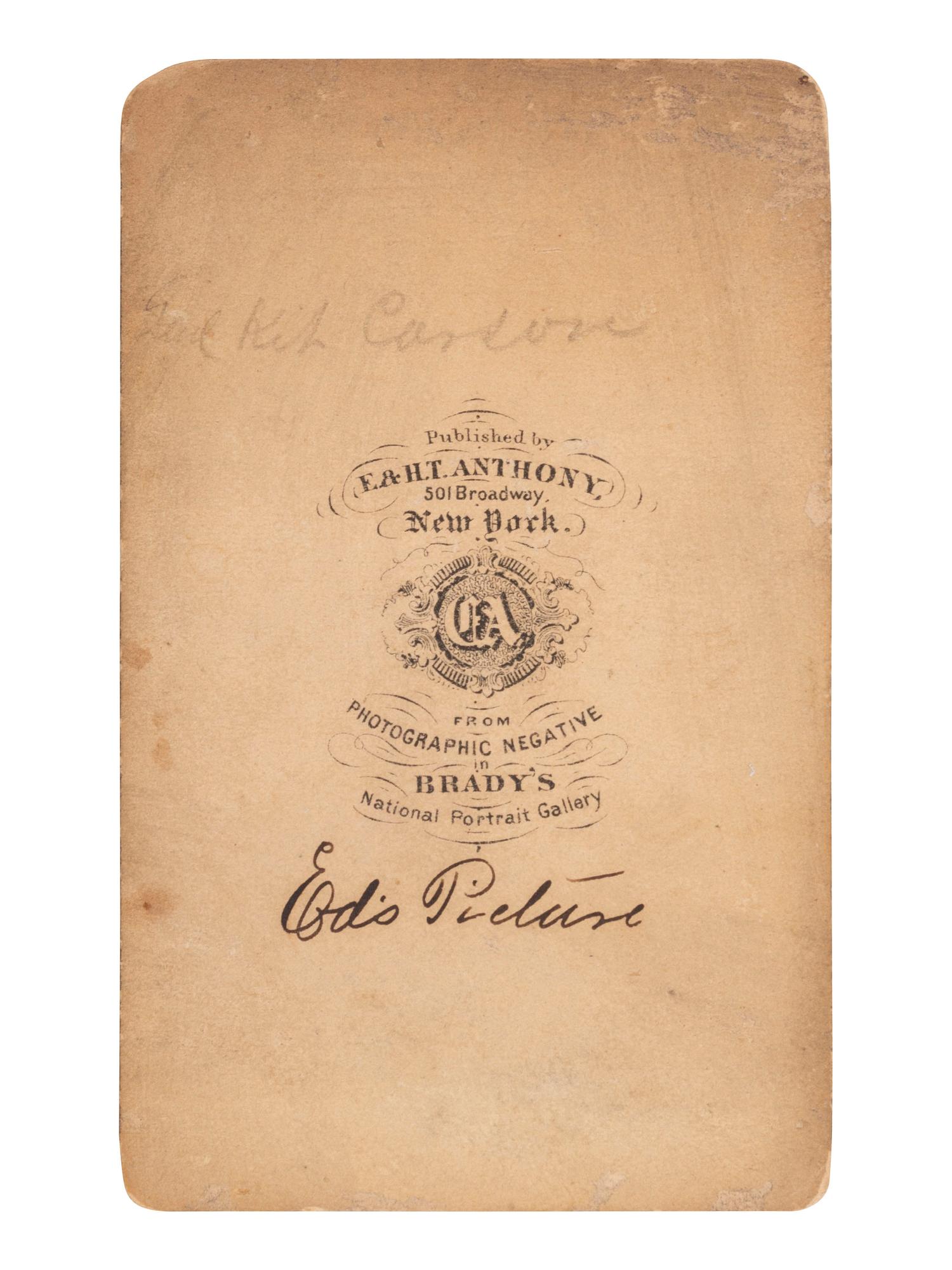 [CARSON, Christopher "Kit" (1809-1868)]. BRADY, Mathew (1822-1896). CDV of Christopher "Kit" Carson. New York: E & H.T. Anthony, ca early 1860s.