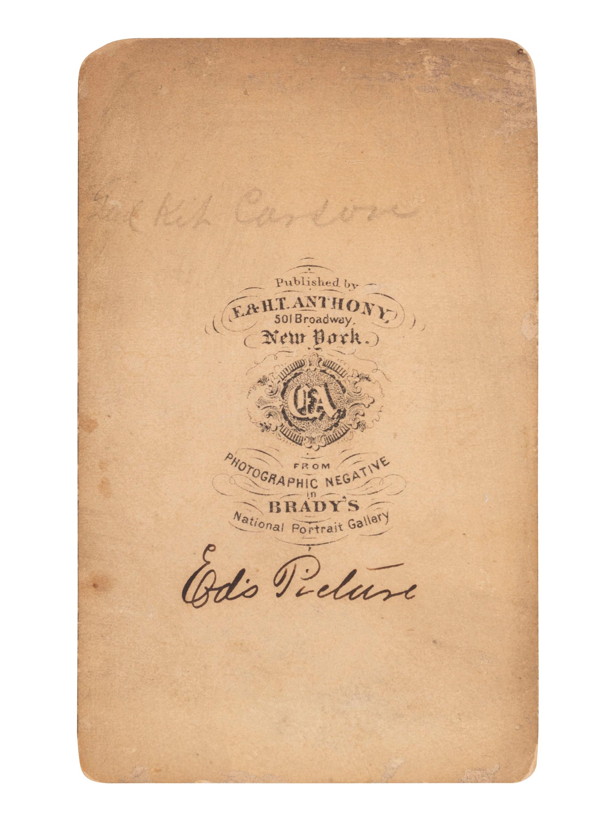 [CARSON, Christopher "Kit" (1809-1868)]. BRADY, Mathew (1822-1896). CDV of Christopher "Kit" Carson. New York: E & H.T. Anthony, ca early 1860s.