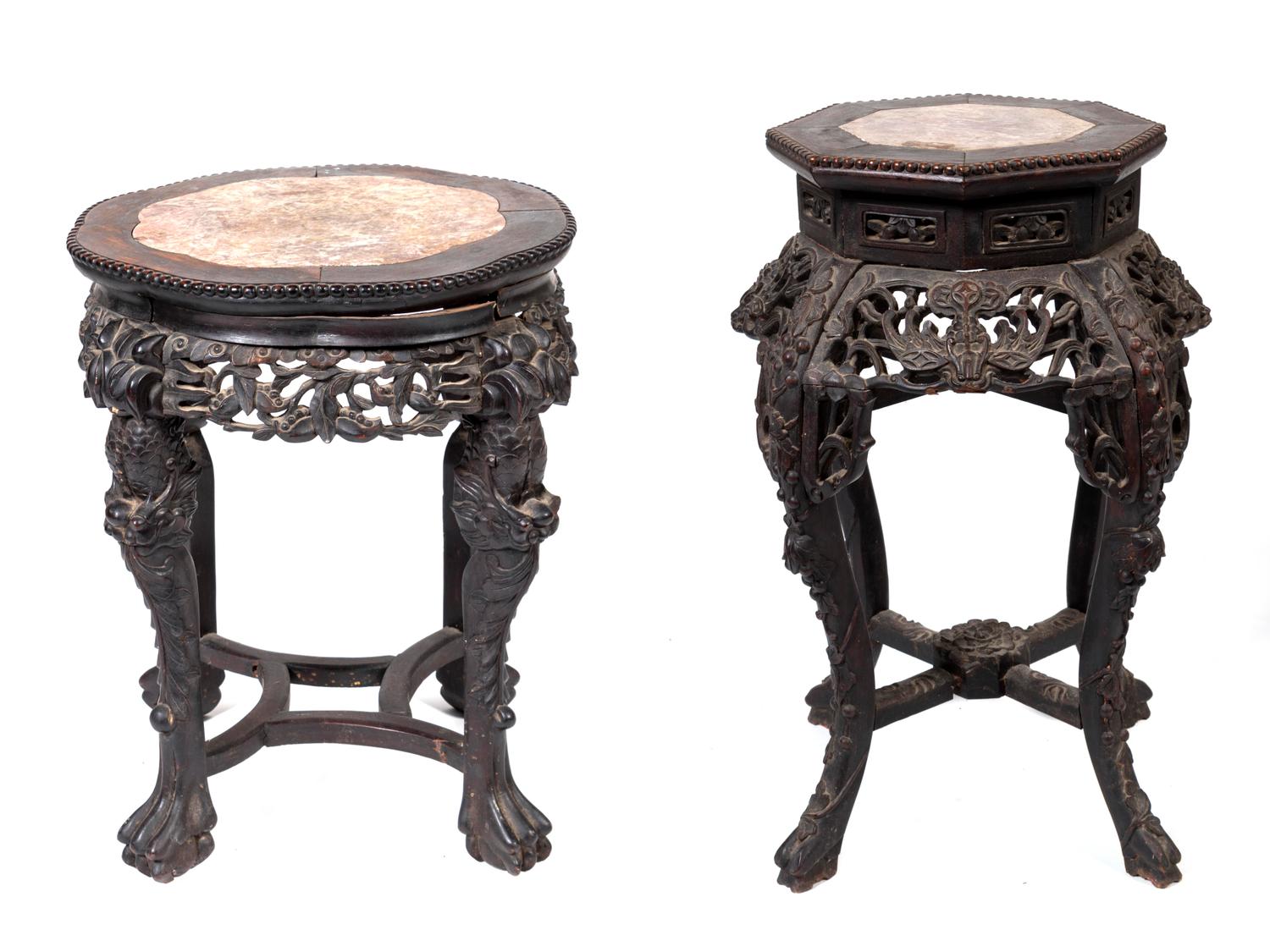 Two Chinese Carved Hardwood Stands — EARLY 20TH CENTURY