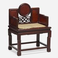 A Chinese carved hardwood and huamu armchair 硬木搭红木扶手椅一件 Late 19th/20th century ??????????