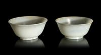 A Matched Pair of Chinese Pale Celadon Jade Bowls