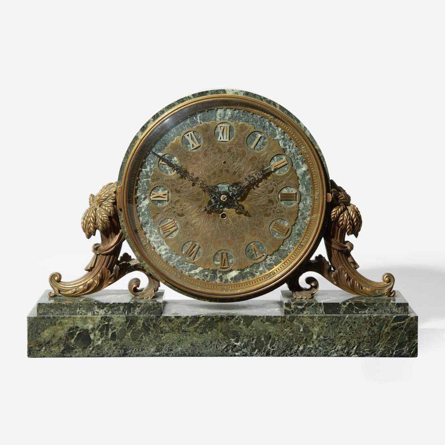 A gilt-bronze mounted Verde antico marble mantel clock Edward F. Caldwell & Co. (active 1895-1959), New York, NY, early 20th century