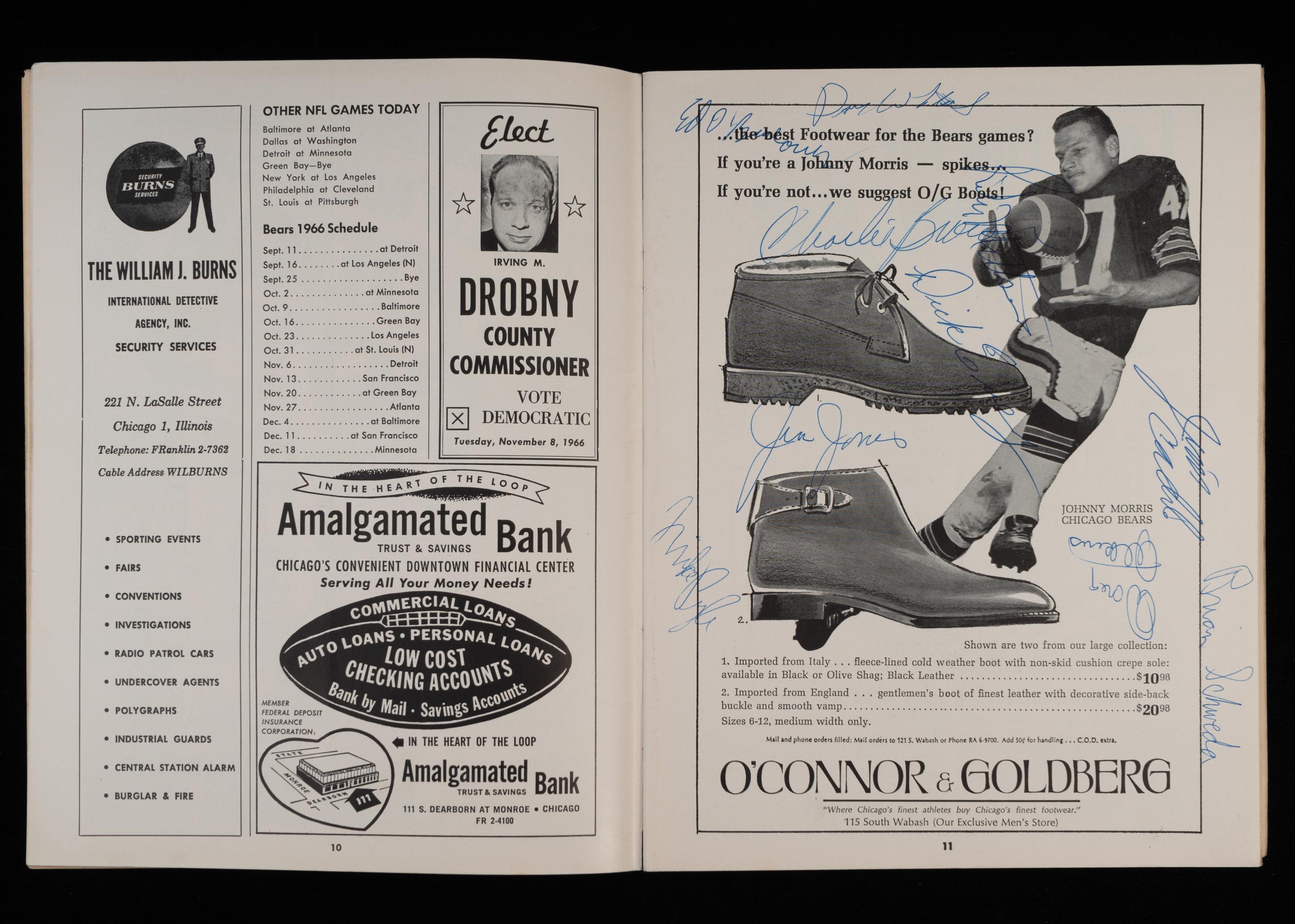 A Rare 1966 Chicago Bears vs. San Francisco 49ers Multi Signed Autograph Game Program Including Brian Piccolo (Beckett Authentication Services Signature Review),