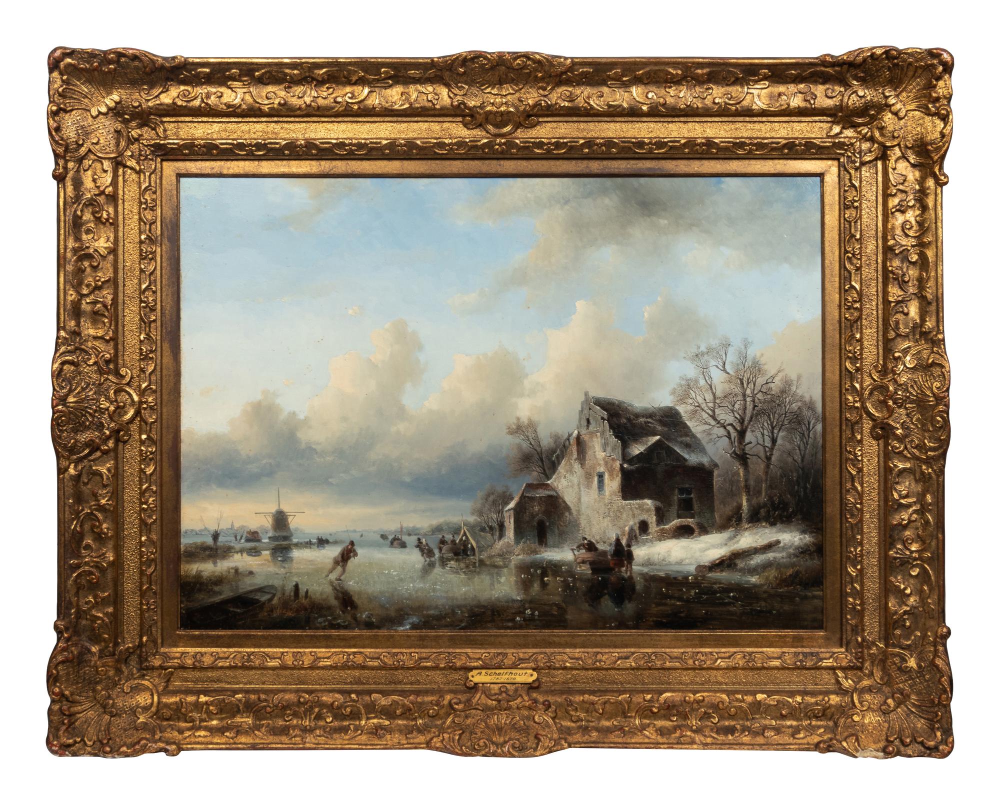 Ice Skaters and a koek-en-zopie on a Frozen River