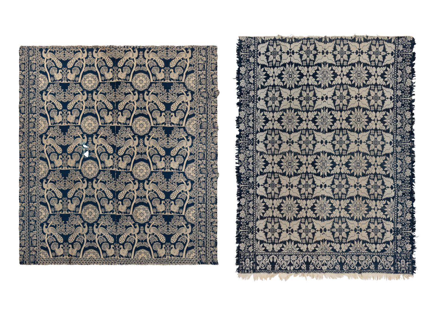 Two Cotton and Wool Jacquard Coverlets