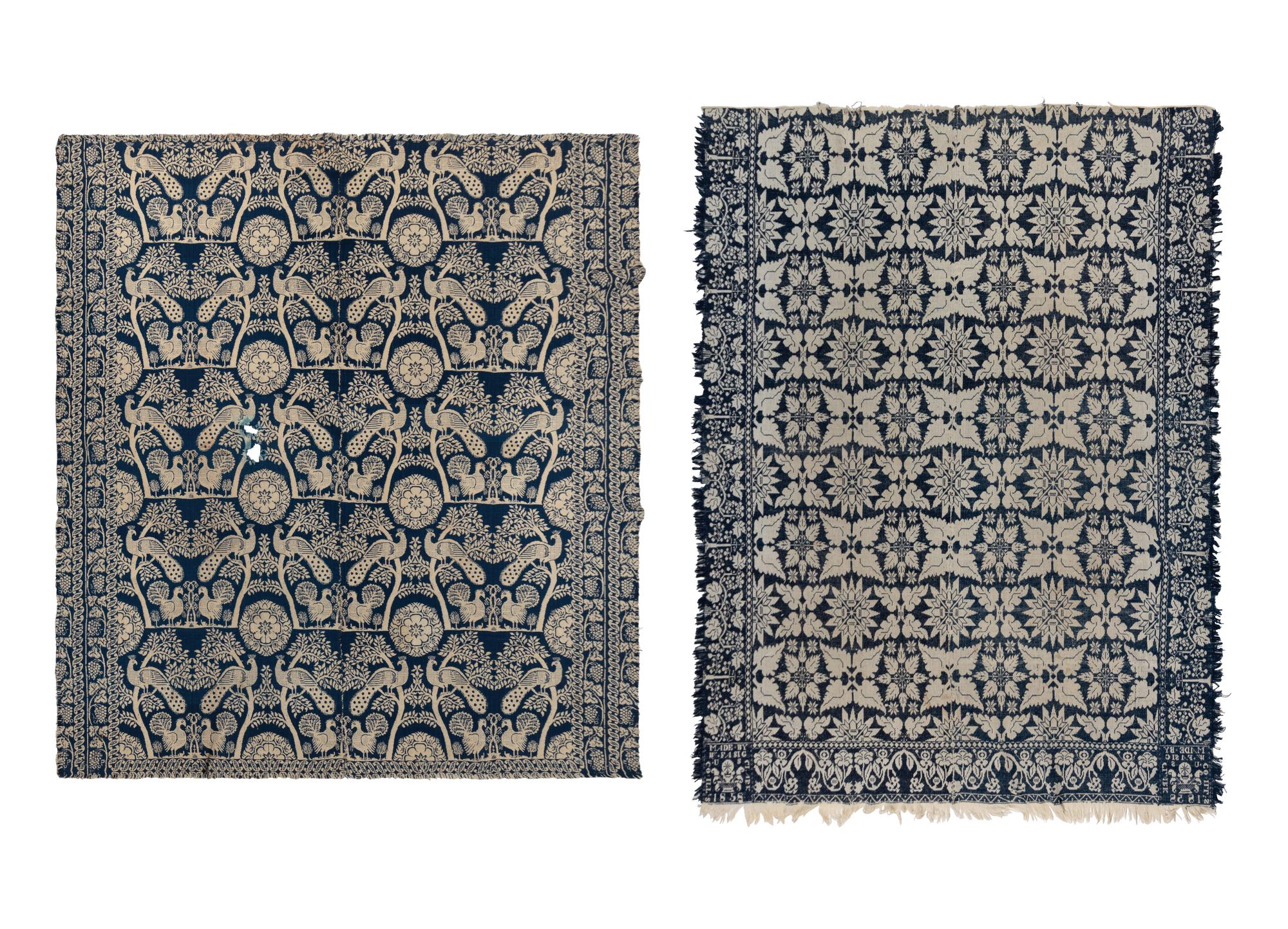 Two Cotton and Wool Jacquard Coverlets