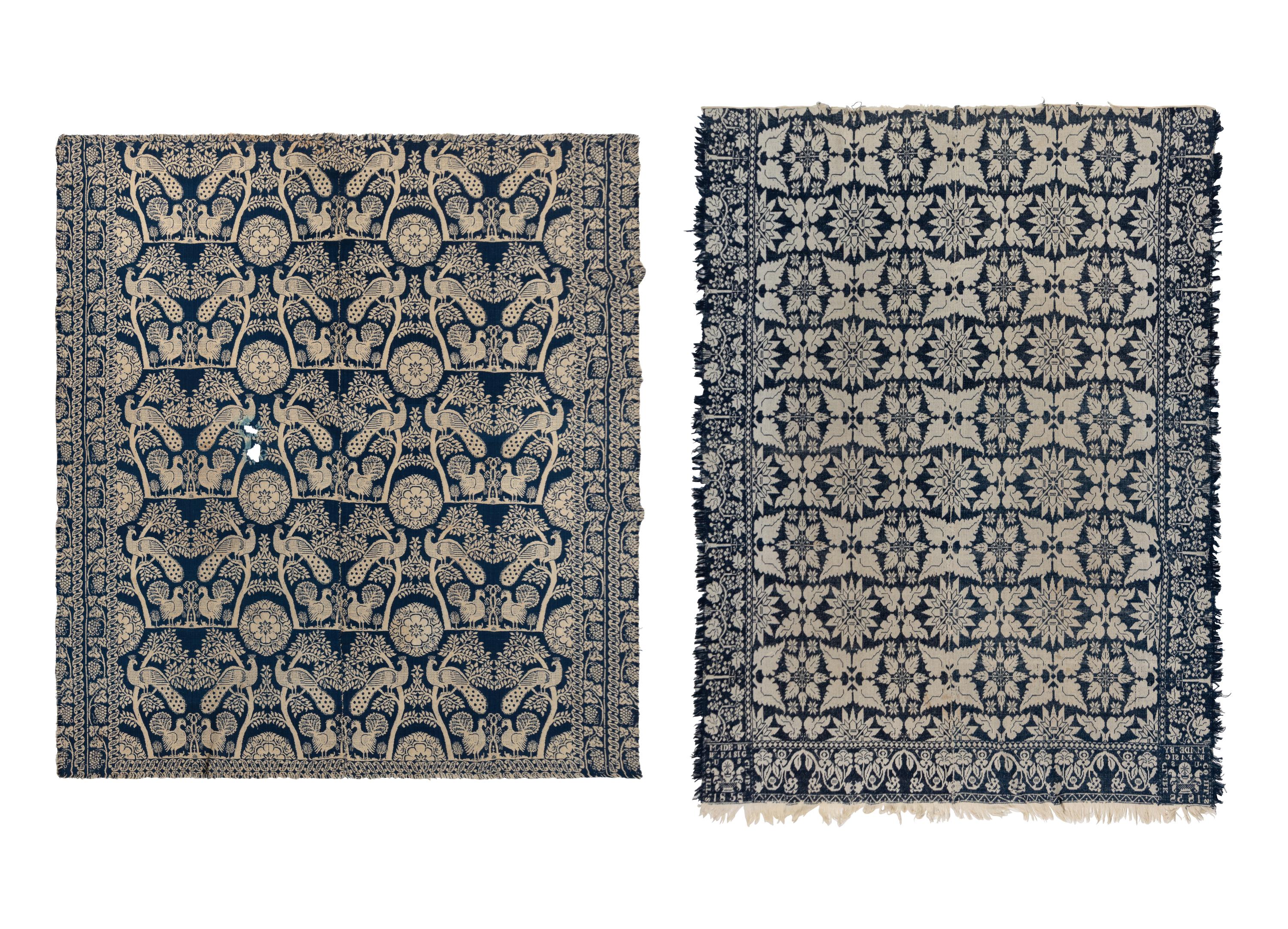 Two Cotton and Wool Jacquard Coverlets