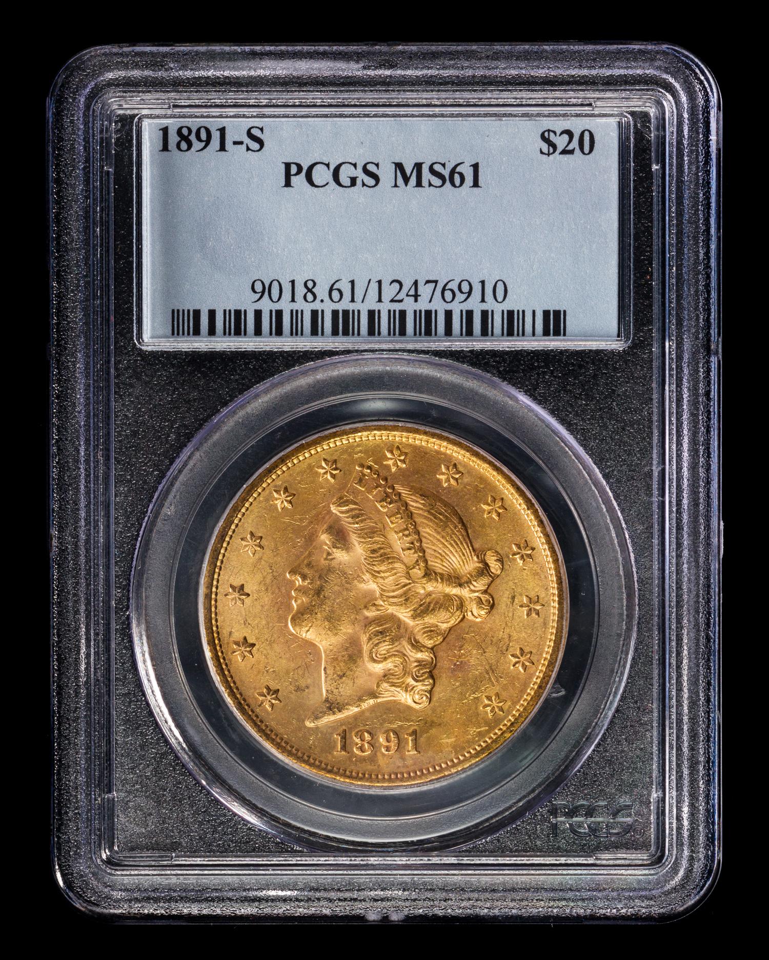 A United States 1891-S Liberty Head $20 Gold Coin