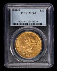 A United States 1891-S Liberty Head $20 Gold Coin