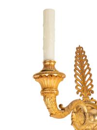 A Pair of French Gilt Bronze Two-Light Wall Sconces
