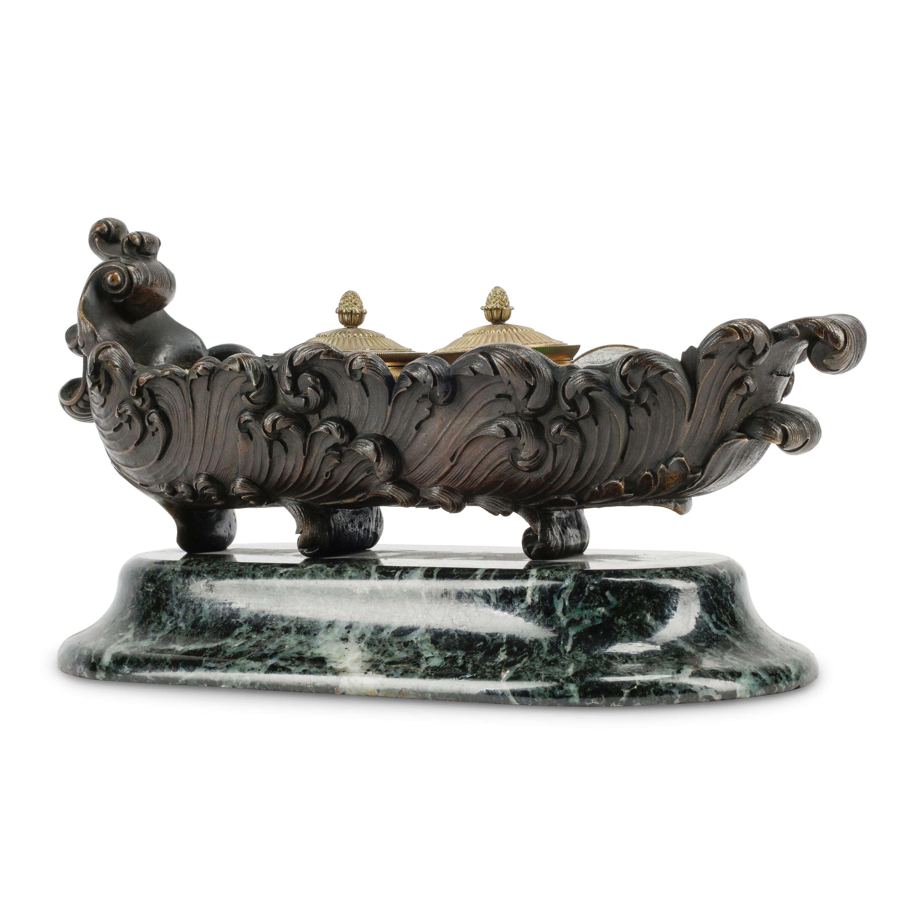 A French Gilt and Patinated Bronze Inkwell