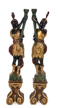A Pair of Venetian Style Blackamoor Figures, Height 64 1/2 inches.