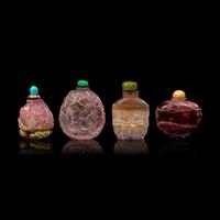 Four Chinese Carved Hardstone Snuff Bottles 碧璽及水晶鼻煙壺四支