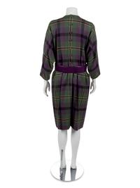 Adele Simpson Purple Tartan Wool Coat, Dress, Belt, Scarf, 1980s