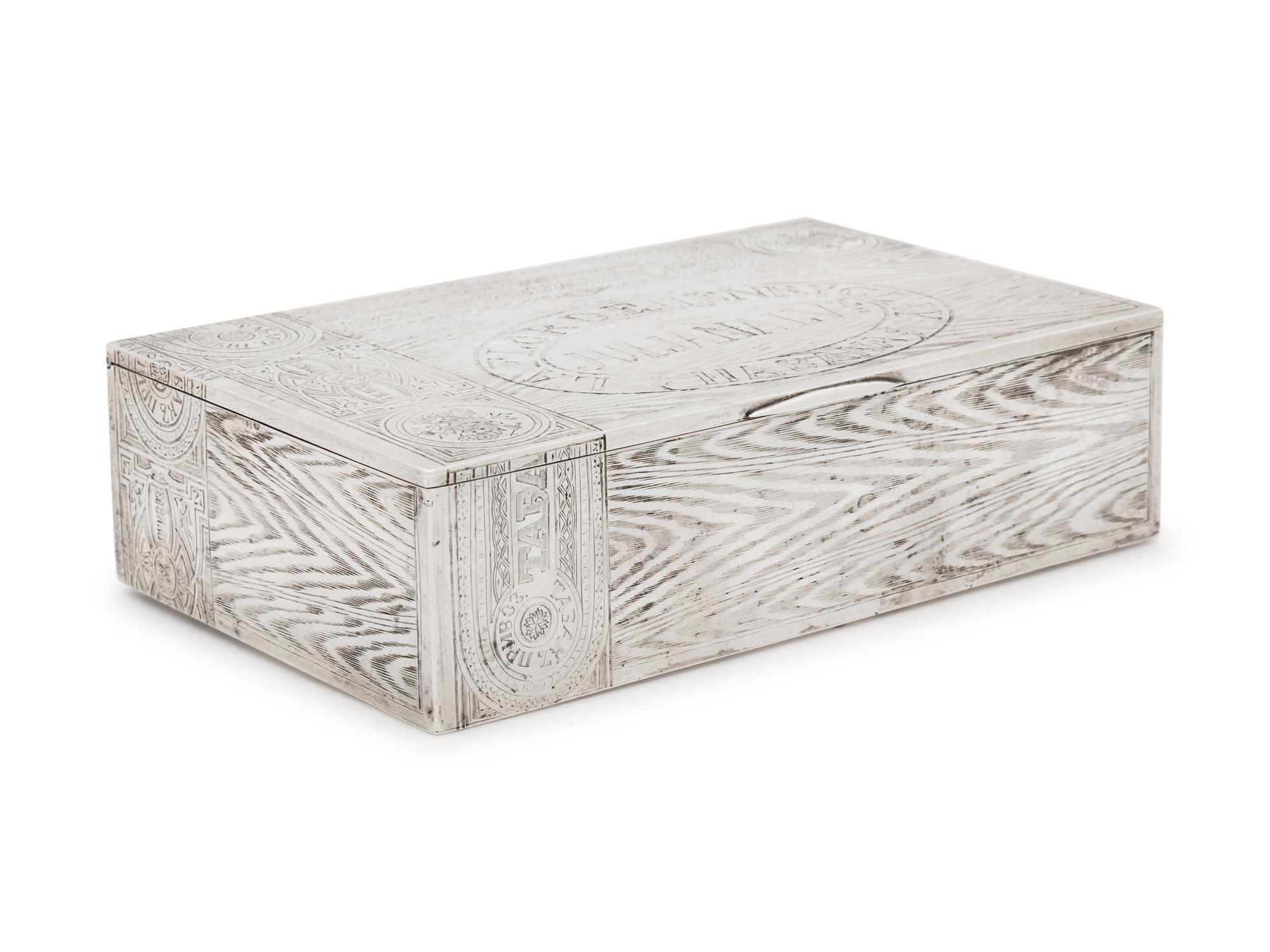 A Russian Silver Trompe l'Oeil Cigar Box