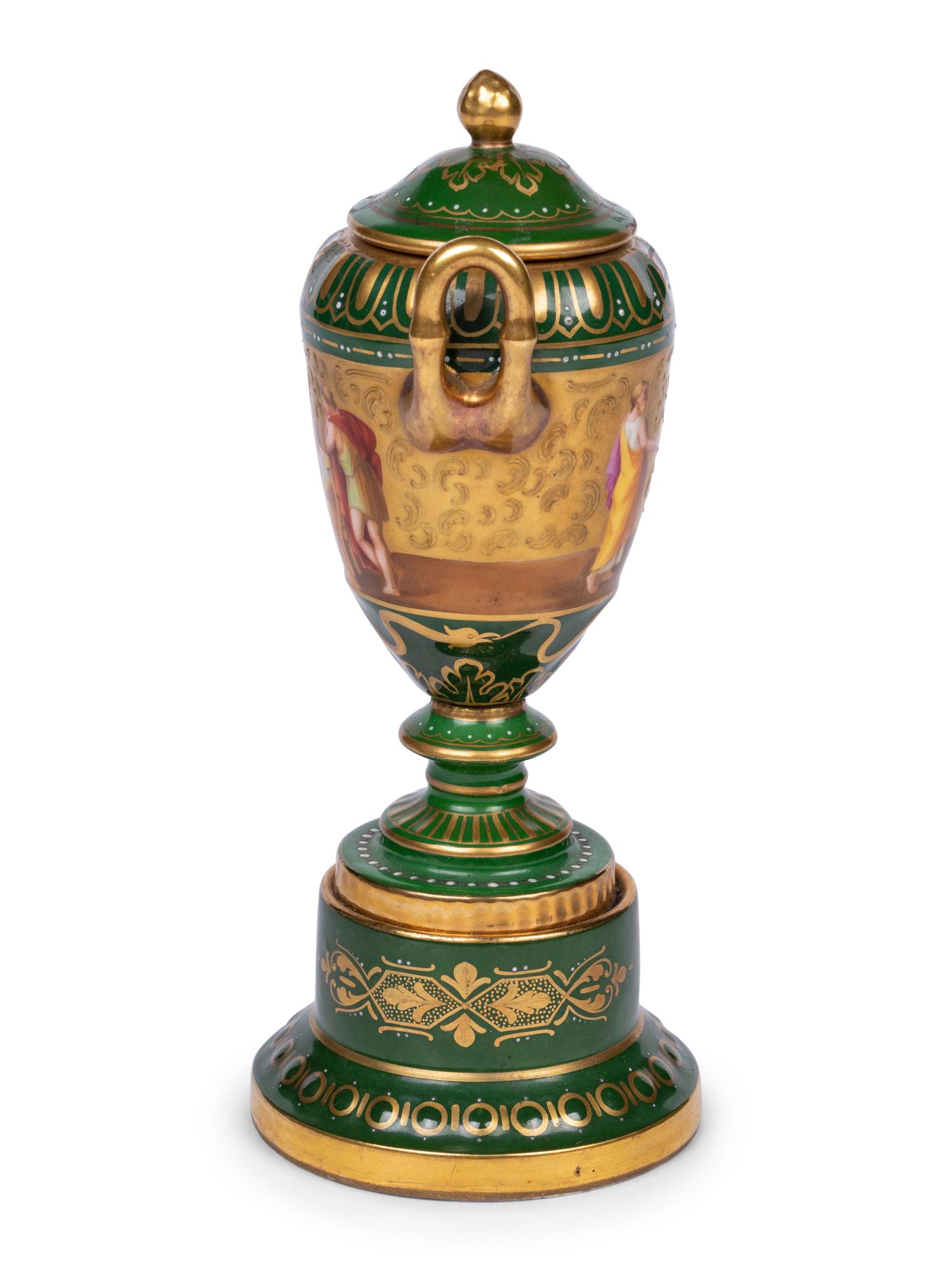 A Vienna Porcelain Urn, Cover and Stand
