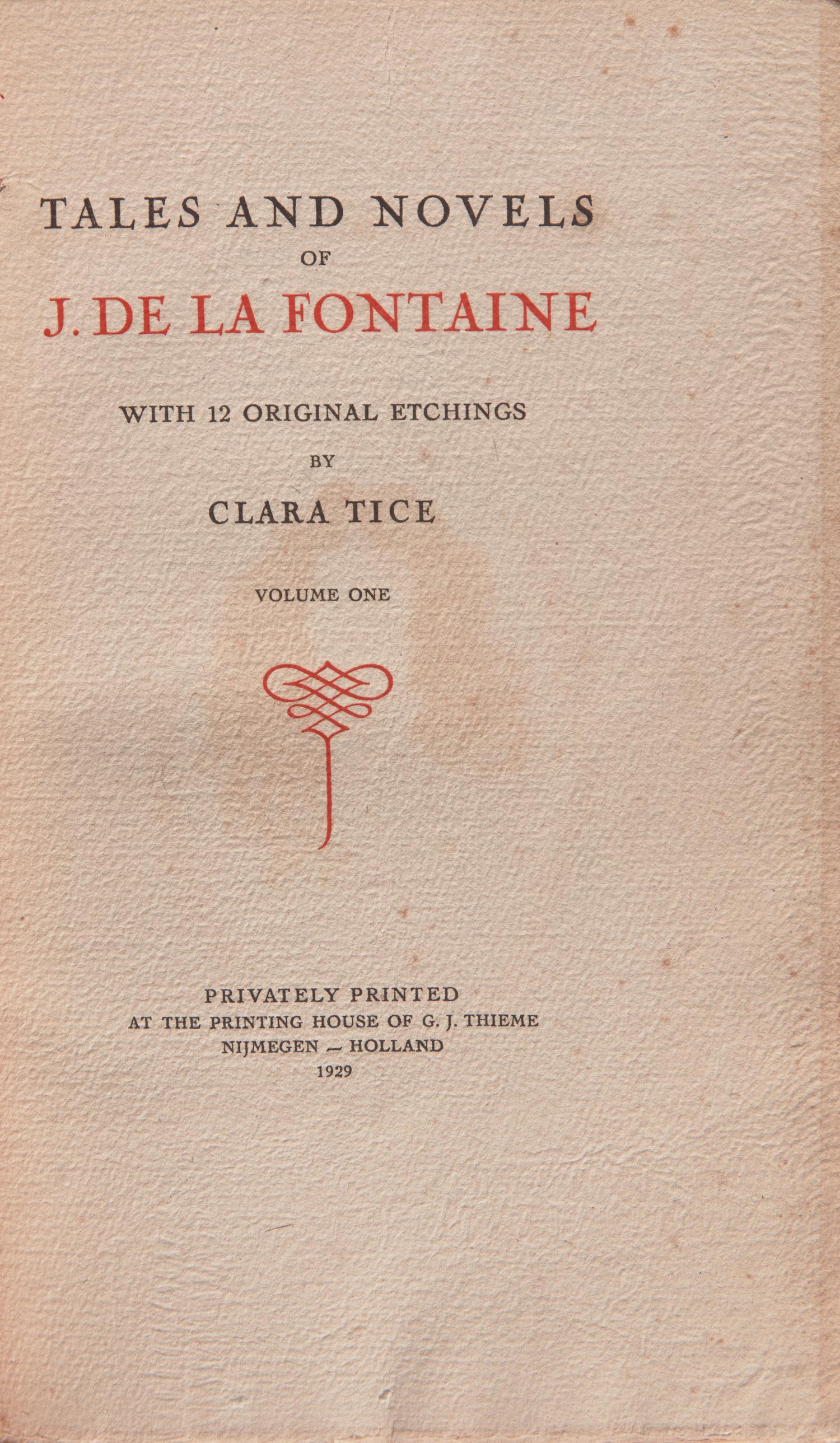 [Fine Bindings] [Tice, Clara] Fontaine, Jean de la. Tales and Novels of J. de la Fontaine