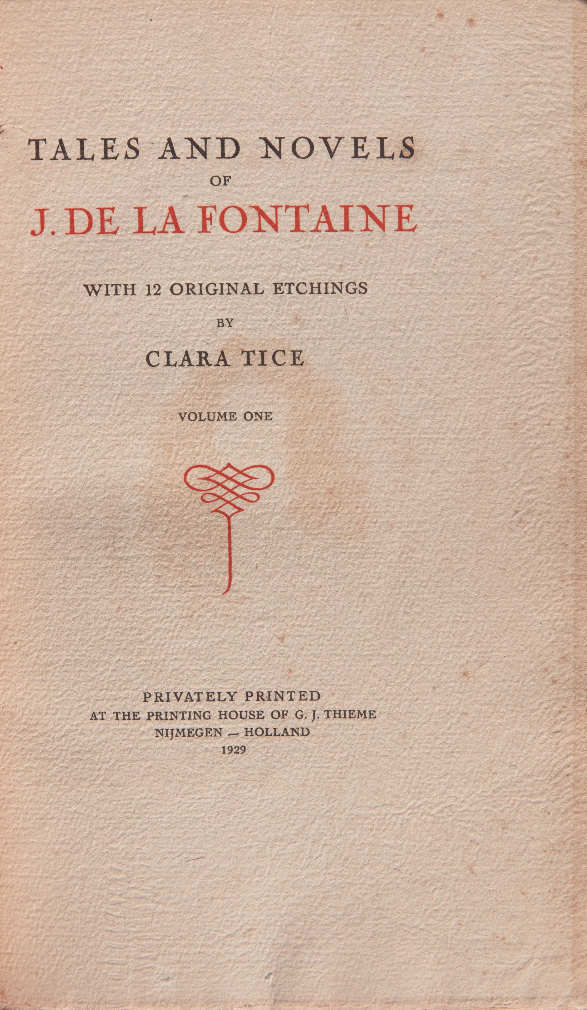 [Fine Bindings] [Tice, Clara] Fontaine, Jean de la. Tales and Novels of J. de la Fontaine